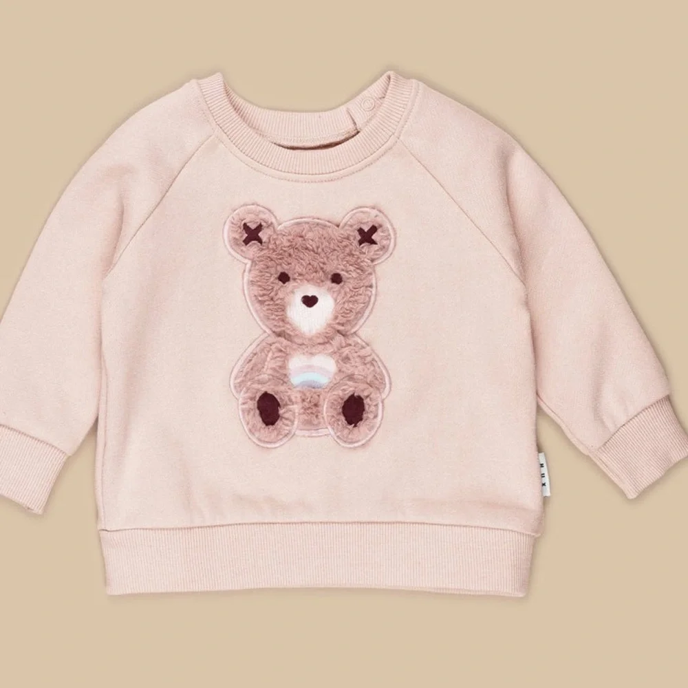 Huxbaby Pink Organic Rainbow Bear  Matching Set sz 7 color Rose